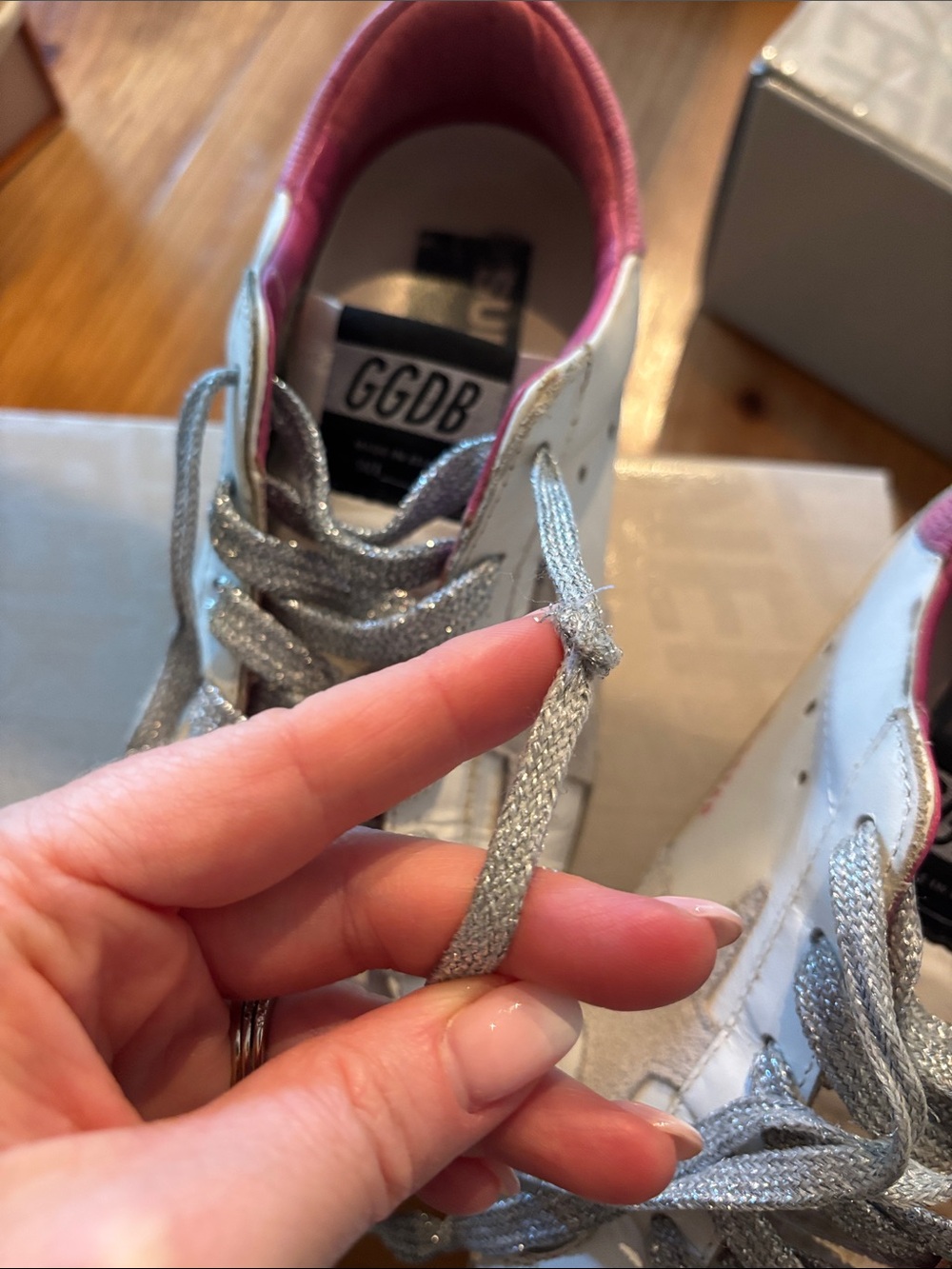 Golden Goose Superstar White Sneakers with Pink Lizard Lining and leather Star - Picture 10 of 10